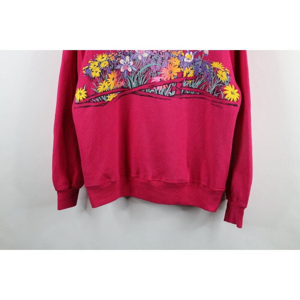 Vintage 90s Streetwear Womens Large Marco Island Flower Collared Sweatshirt USA - Picture 3 of 16